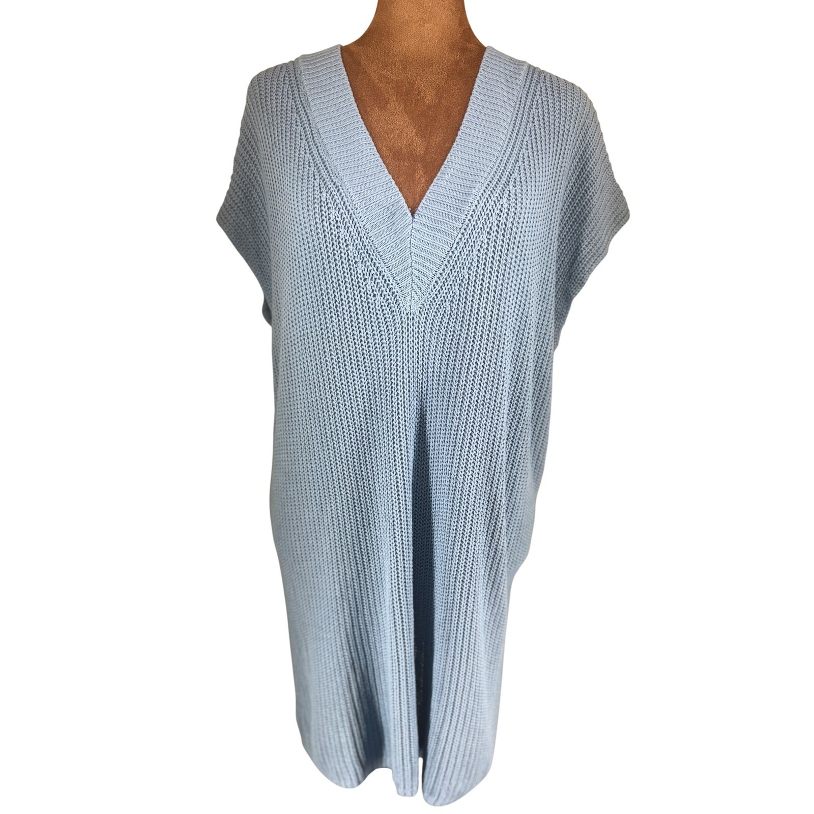 Cobblestone Living Gabby Knit Tunic Sweater Vest One Size Sky/Pale Blue Nwt